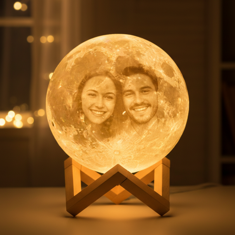 Custom 3D Moon Lamp – Personalized Photo & Text USB Night Light Gift