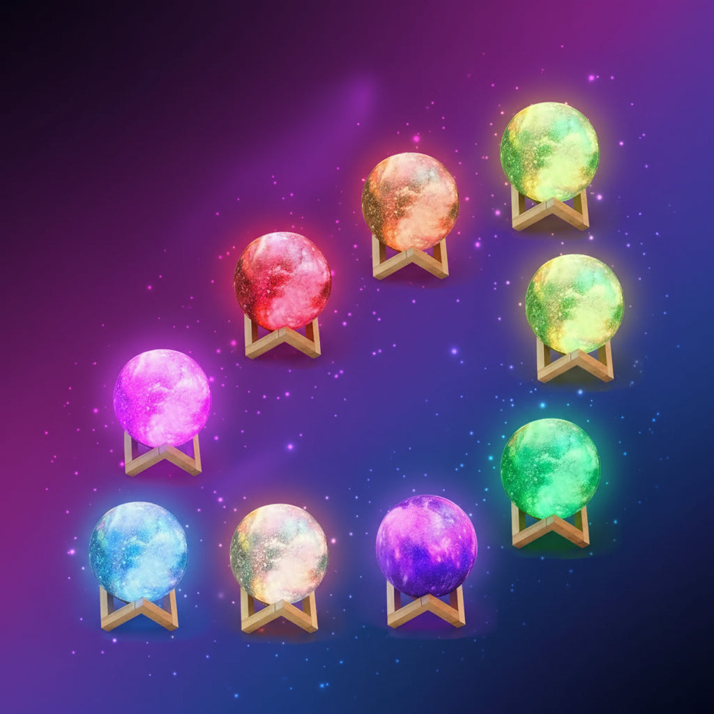 3D Printed Moon Lamp – 16-Color Remote LED Rechargeable Night Light